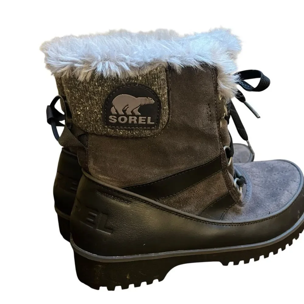 Sorel Tivoli II Boots Gray Black Faux Fur Waterproof Winter Boots 9.5
